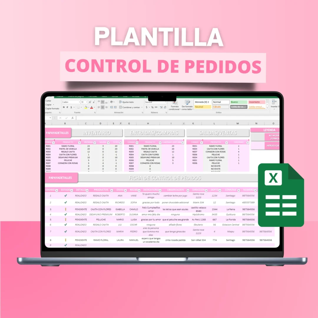 Plantilla de Excel para Organización de Pedidos